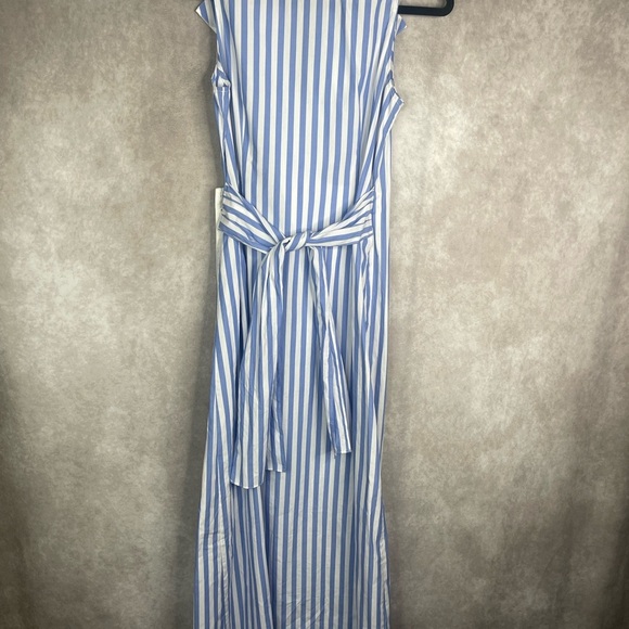 STAUD Cotton Poplin Stripe Faux Wrap Maxi Dress In Blue Women's Size 4 - Picture 4 of 9